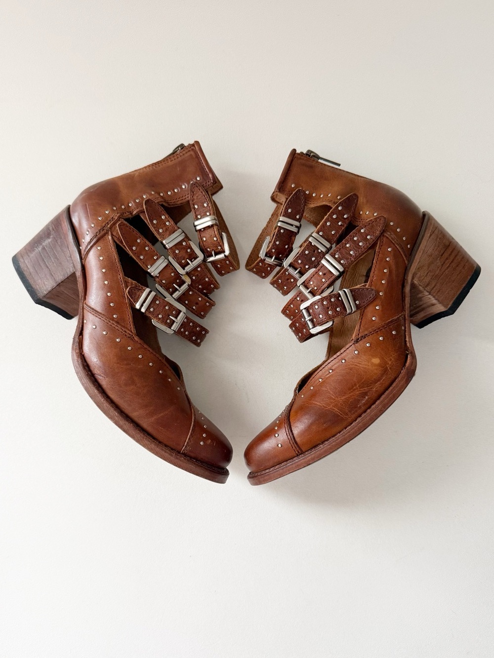Freebird Felicity Boot 8 Cognac Brown Strap Buckle Western Bohemian Cowgirl Chic - Picture 7 of 14